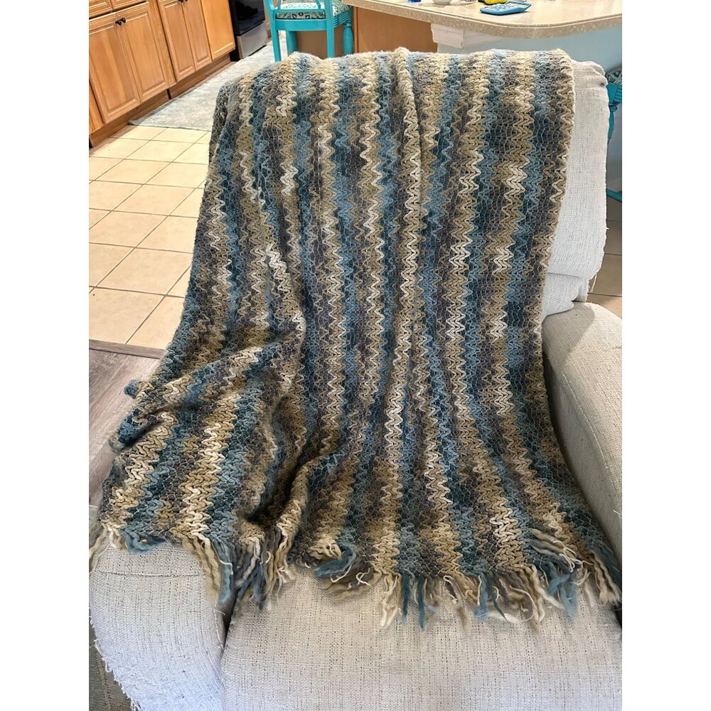 Neutral Colors Throw Blanket Tan Cream Slate blue 60x50